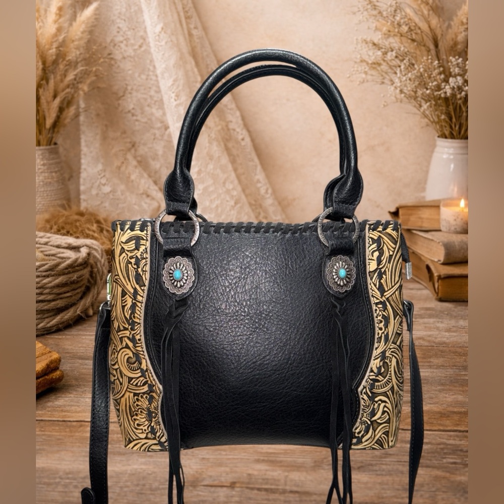 NWOT Trinity Ranch - Floral Tooled Concho Handbag with Crossbody Strap 🌅🌵 - Picture 2 of 14